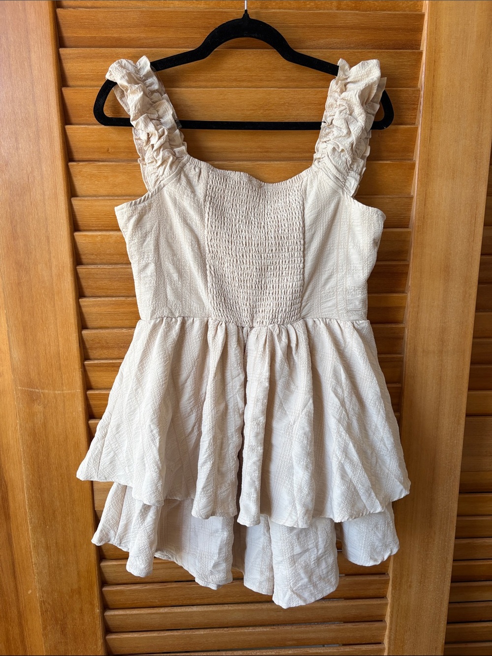Ruffled Strappy Summer Dress in Cream Romper with shorts size large outfit women - Picture 6 of 6